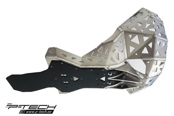 Skid plate with exhaust pipe guard and plastic bottom for Rieju 250, 300.